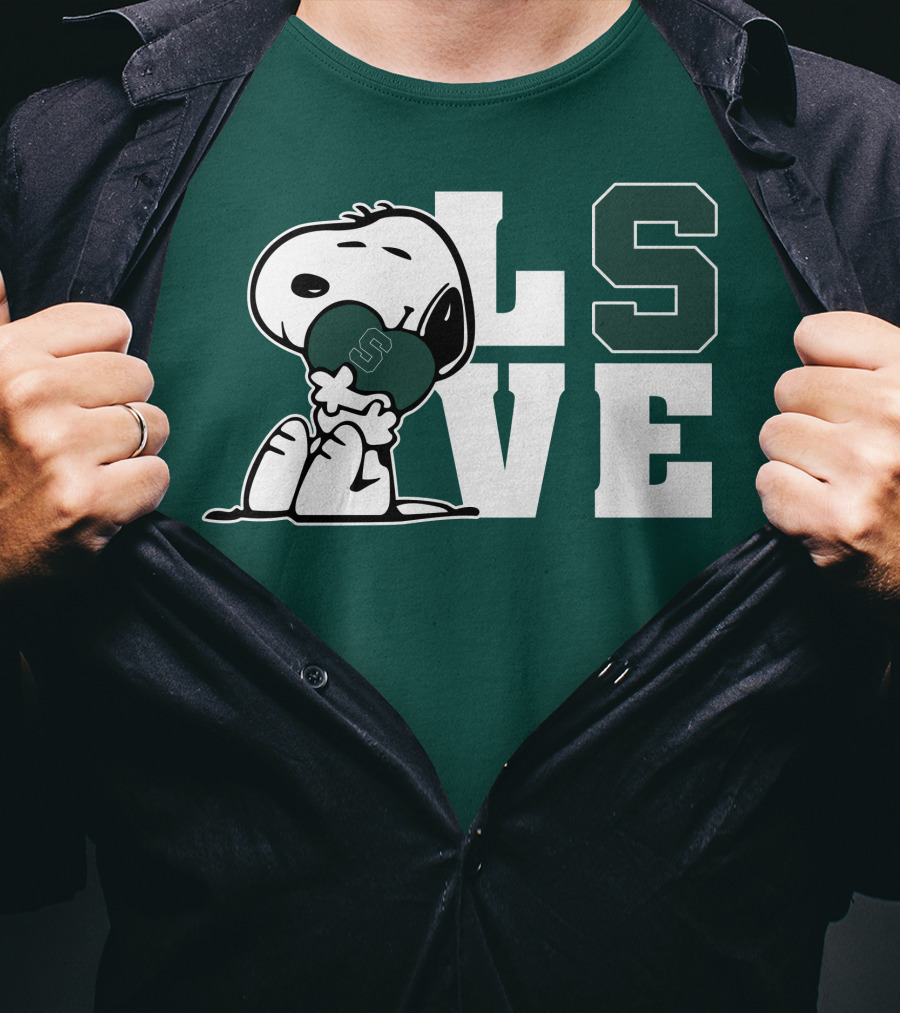 Snoopy Hugging Michigan State Spartans Heart L S V E T-Shirt