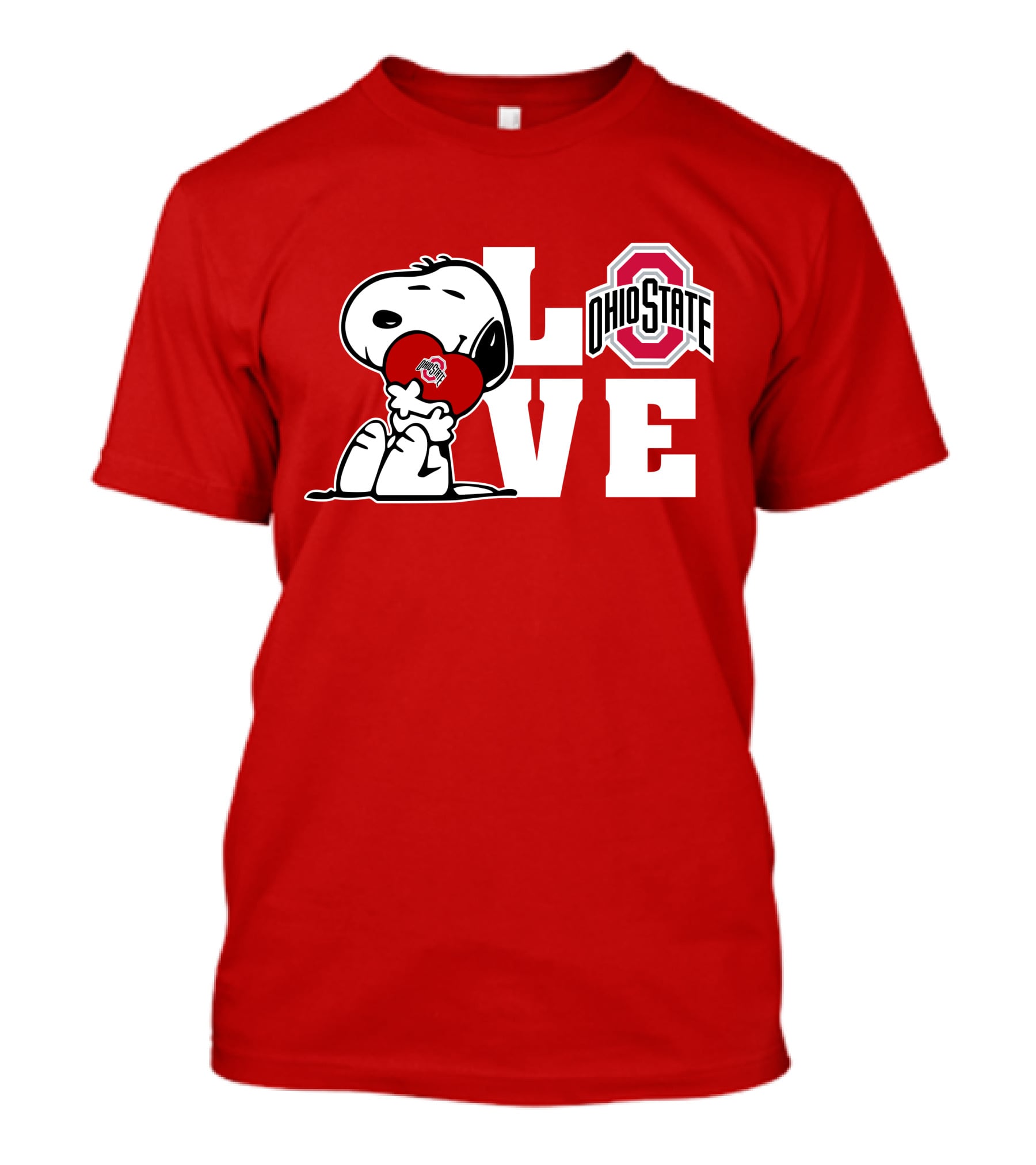 Snoopy Ohio State Buckeyes Love Peanuts Character Holding Heart With Buckeyes T-Shirt