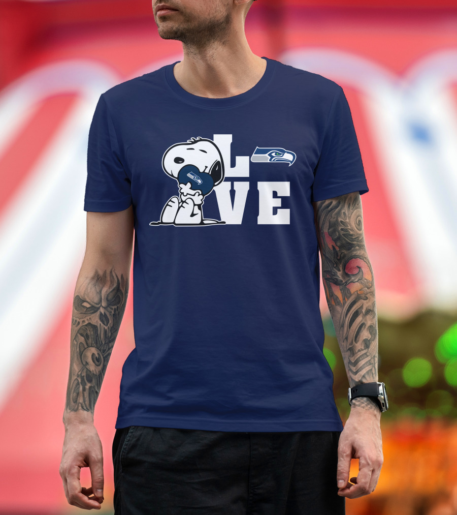 Snoopy Love Seattle Seahawks Heart Hugging Football Fan Peanuts Collaboration T-Shirt