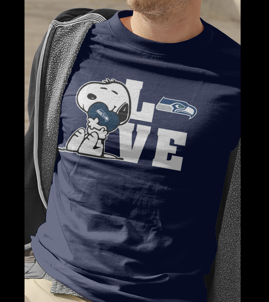 Snoopy Love Seattle Seahawks Heart Hugging Football Fan Peanuts Collaboration T-Shirt
