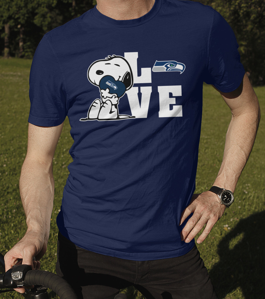 Snoopy Love Seattle Seahawks Heart Hugging Football Fan Peanuts Collaboration T-Shirt