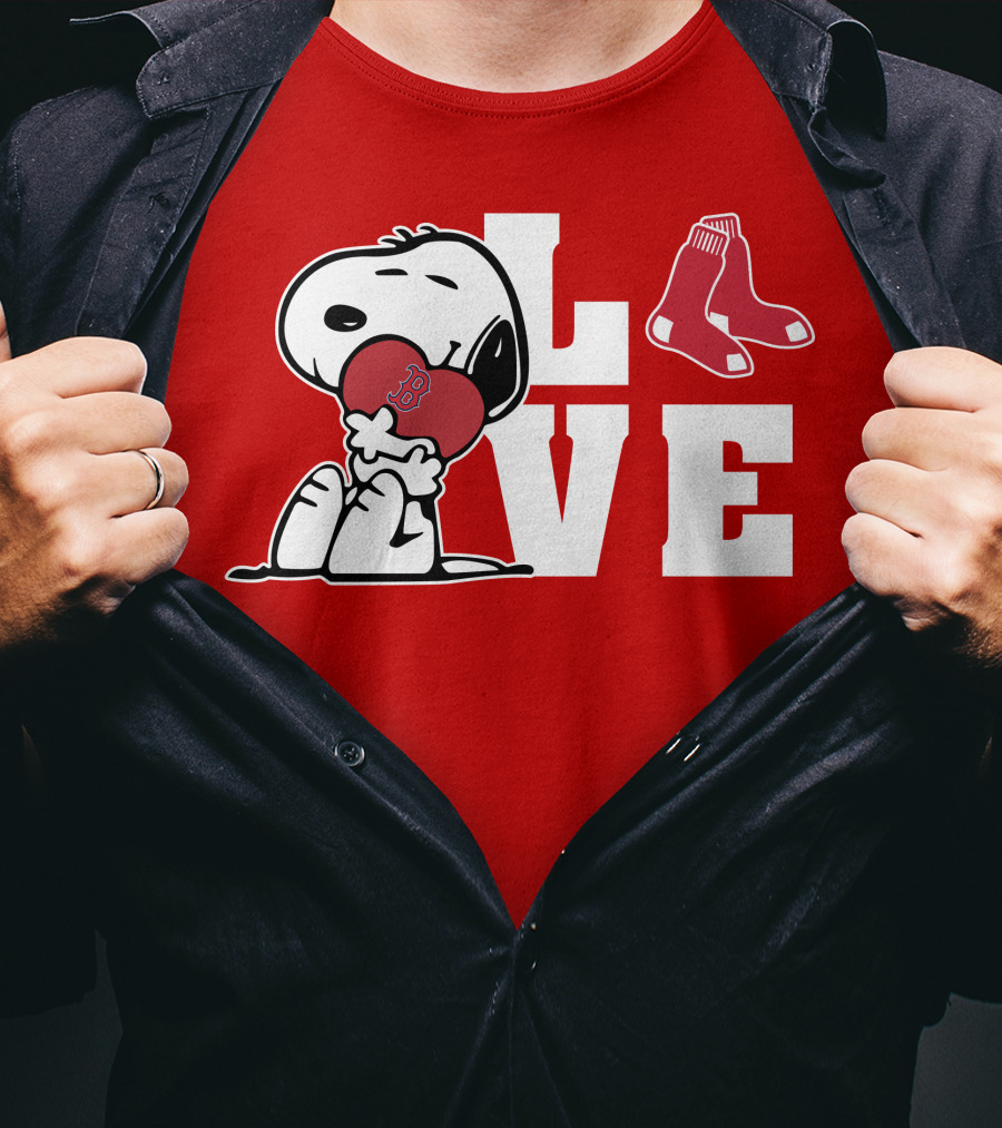 Snoopy Love Boston Red Sox Heart Peanuts Baseball Fan T-Shirt