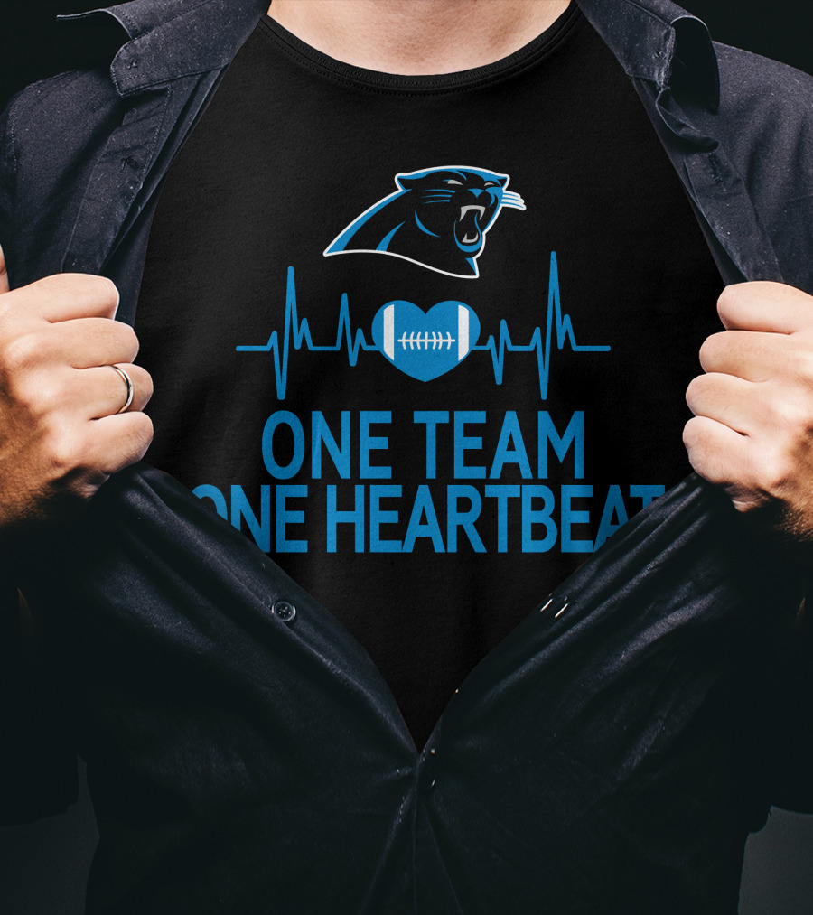 Carolina Panthers One Team One Heartbeat Football Logo Heartbeat T-Shirt