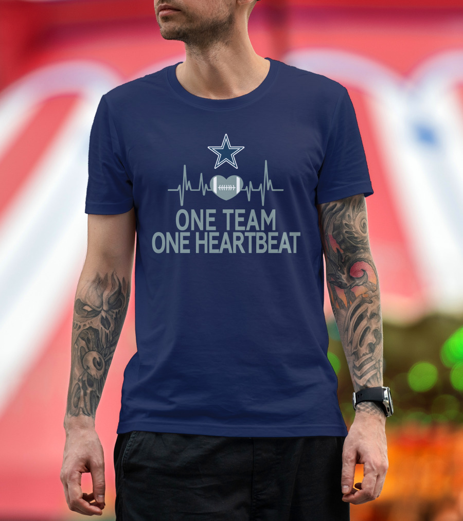 Dallas Cowboys Star Heartbeat Football One Team One Heartbeat T-Shirt