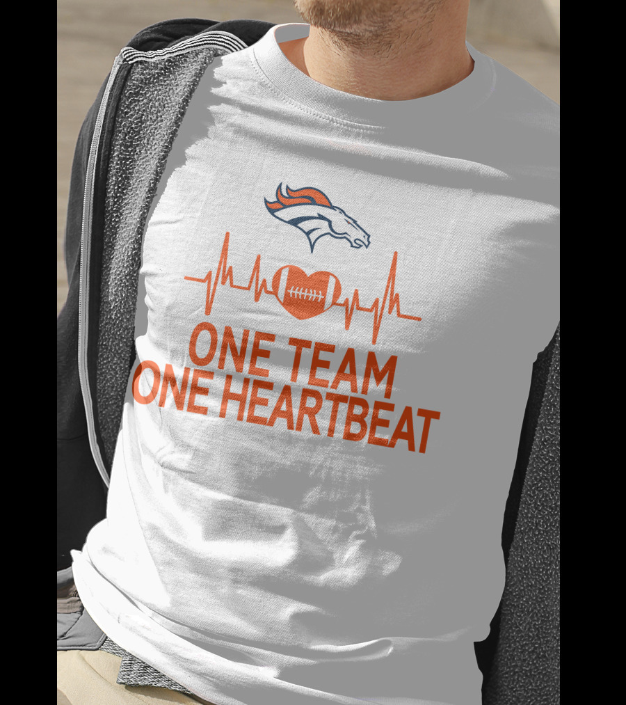 Denver Broncos One Team One Heartbeat Heartbeat Heart Football T-Shirt