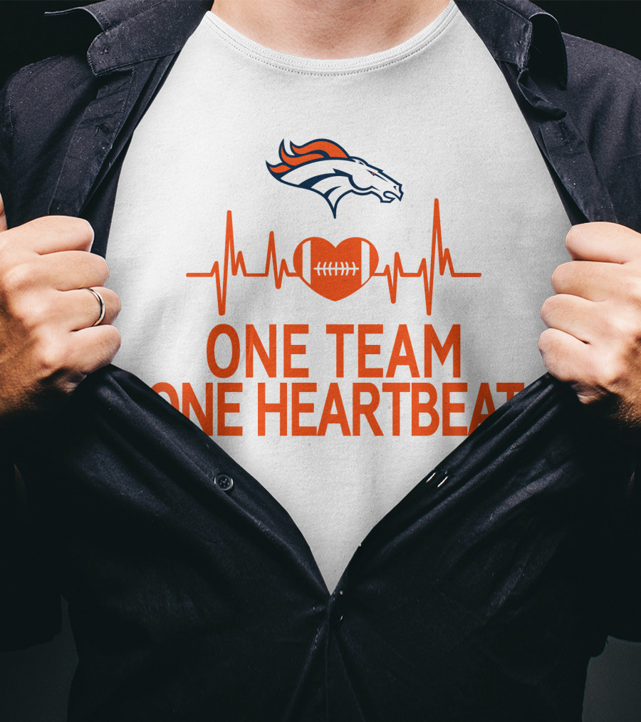 Denver Broncos One Team One Heartbeat Heartbeat Heart Football T-Shirt