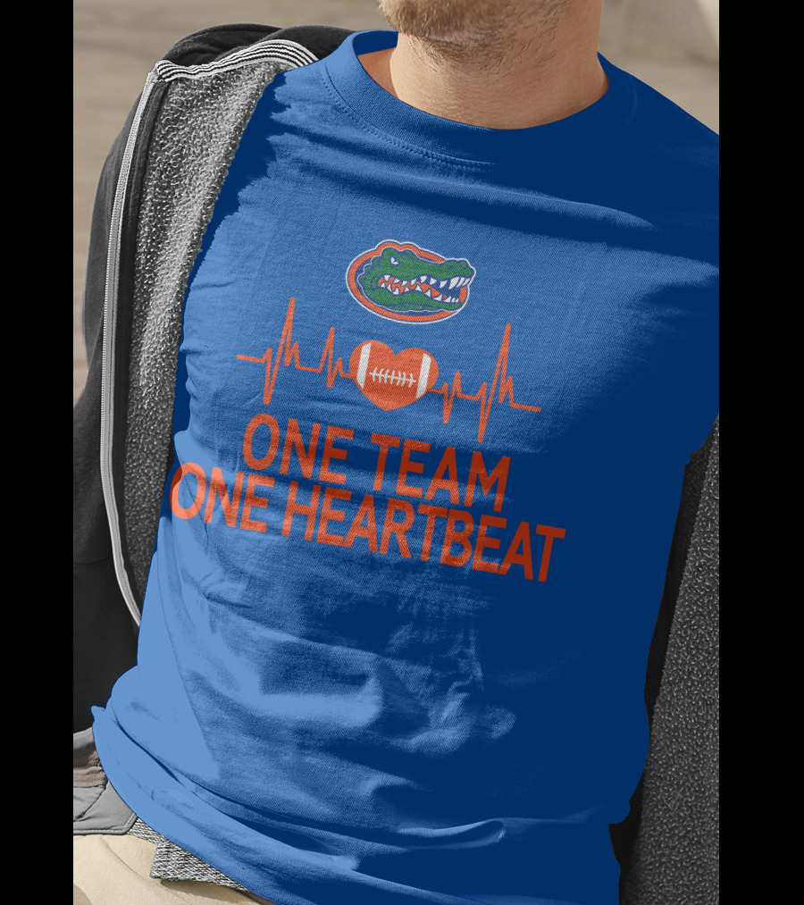 Florida Gators One Team One Heartbeat Football Logo And Heartbeat Line T-Shirt