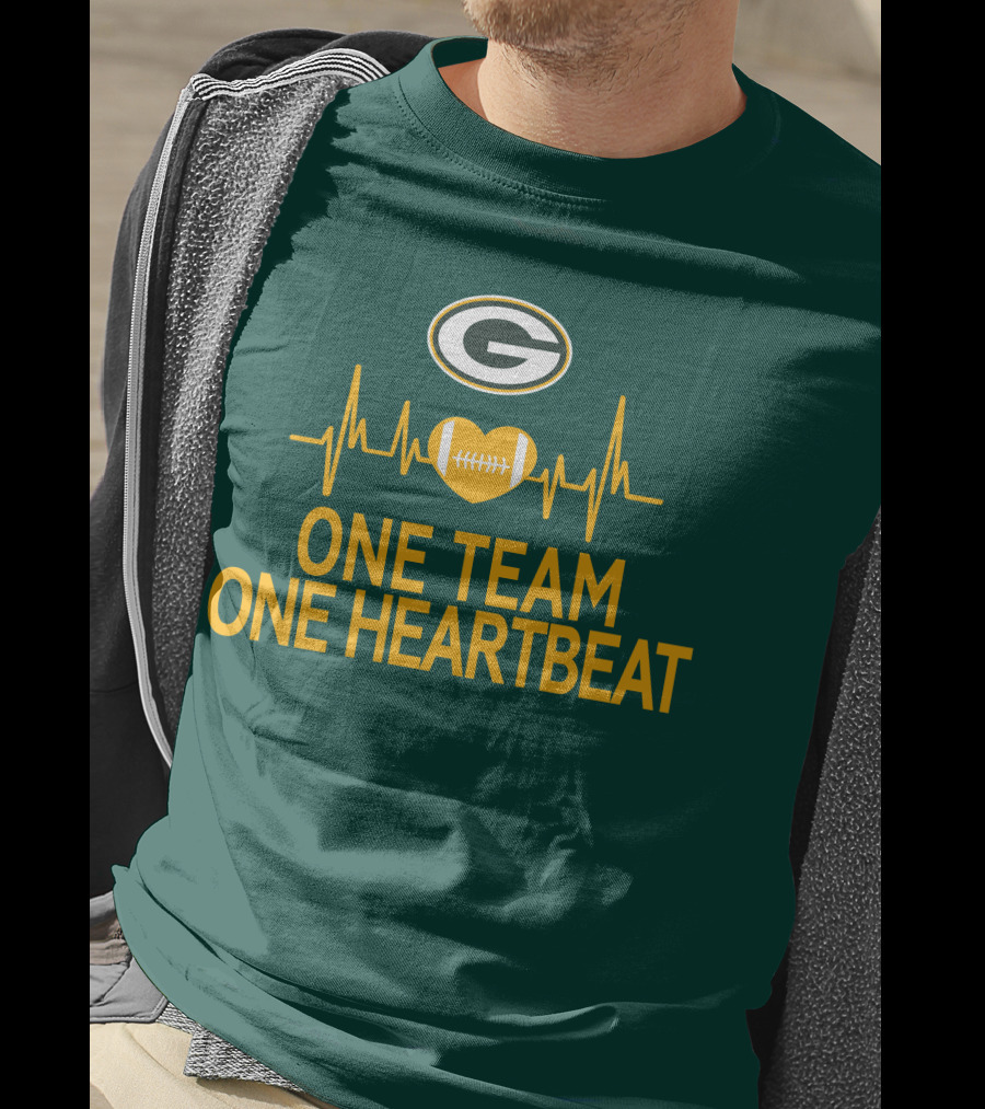 Green Bay Packers Logo Heartbeat Football One Team One Heartbeat T-Shirt