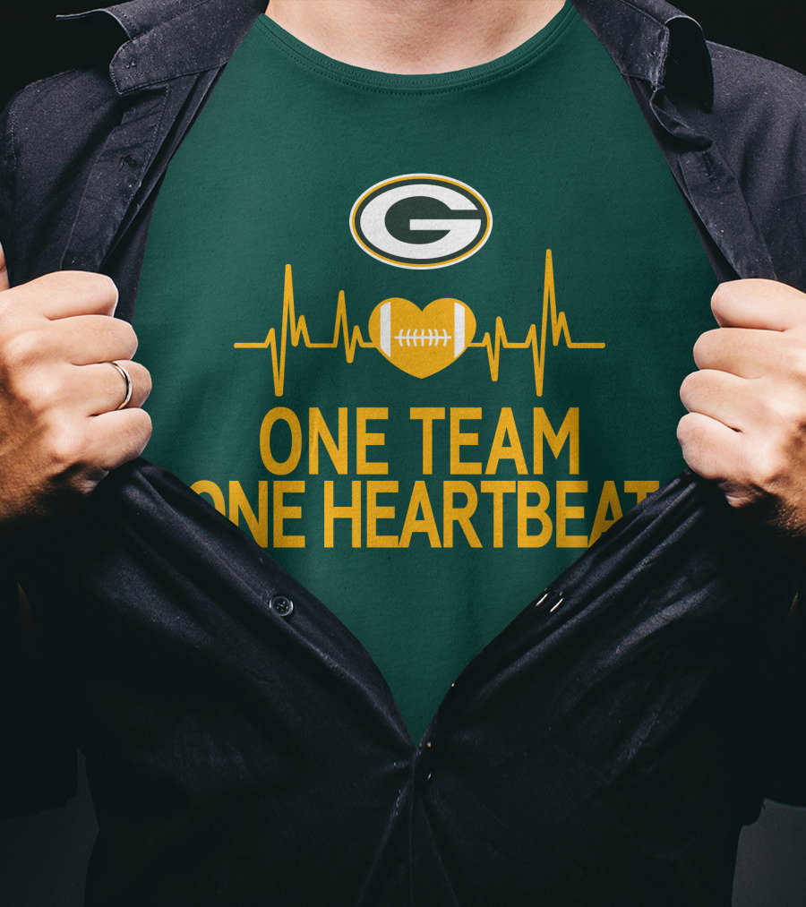 Green Bay Packers Logo Heartbeat Football One Team One Heartbeat T-Shirt