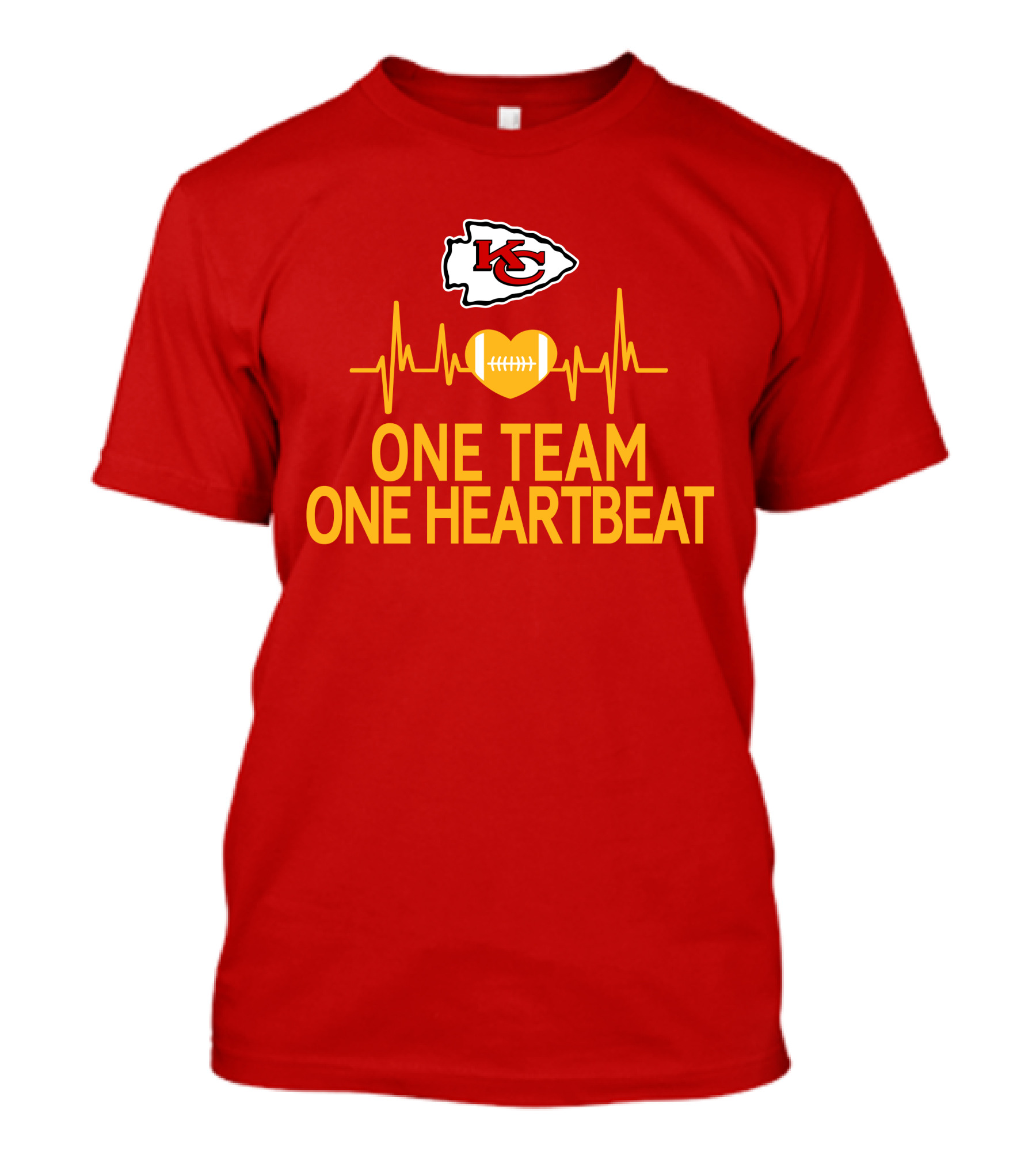 Kansas City Chiefs KC Logo Heartbeat Football One Team One Heartbeat T-Shirt