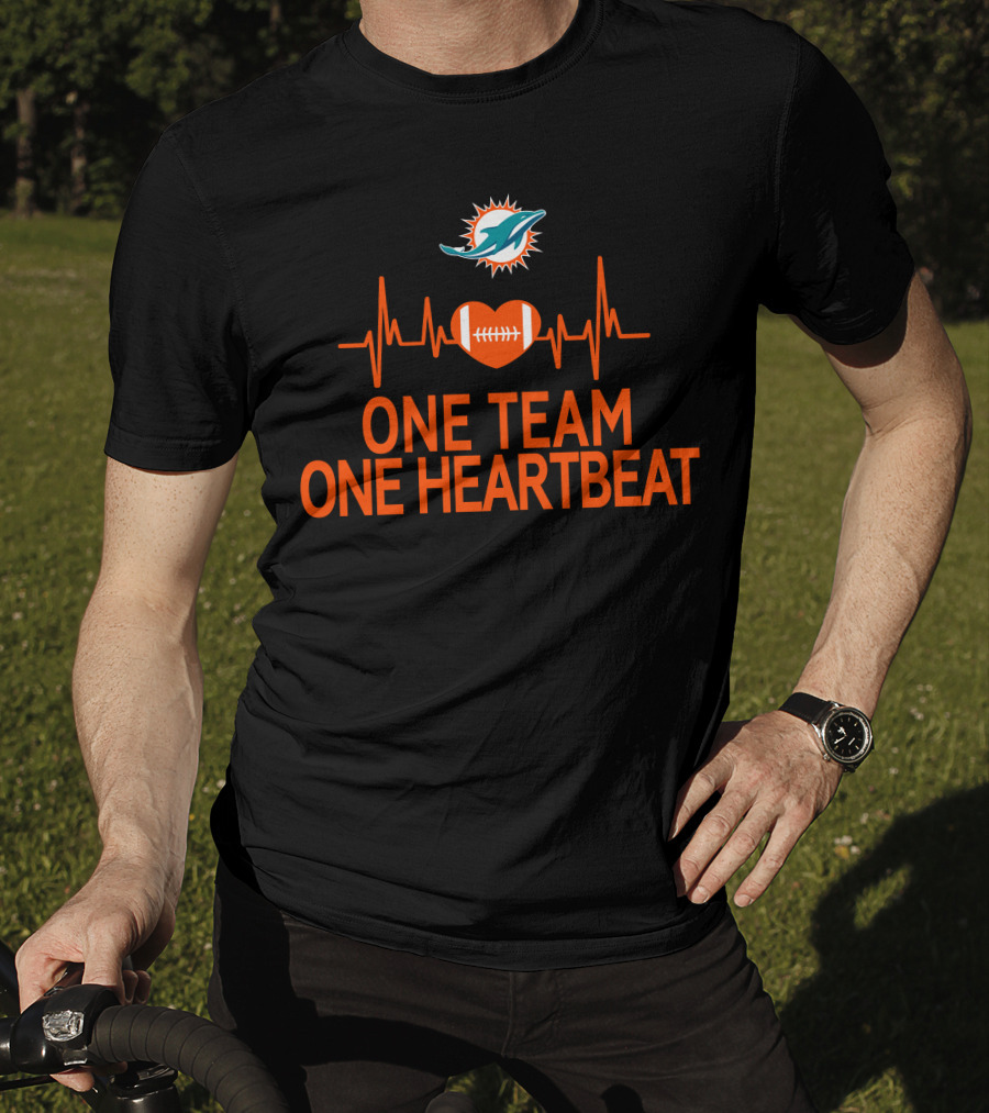 Miami Dolphins One Team One Heartbeat Football Heartbeat Line T-Shirt