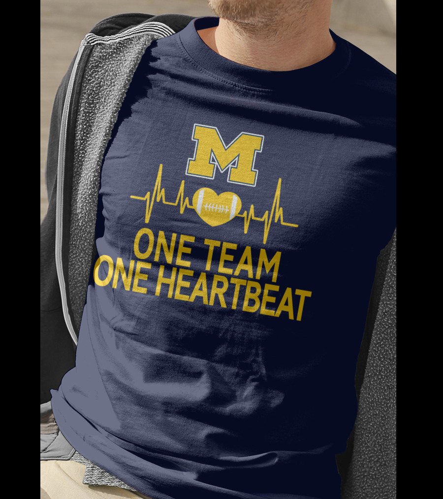 M Michigan Wolverines Football One Team One Heartbeat T-Shirt