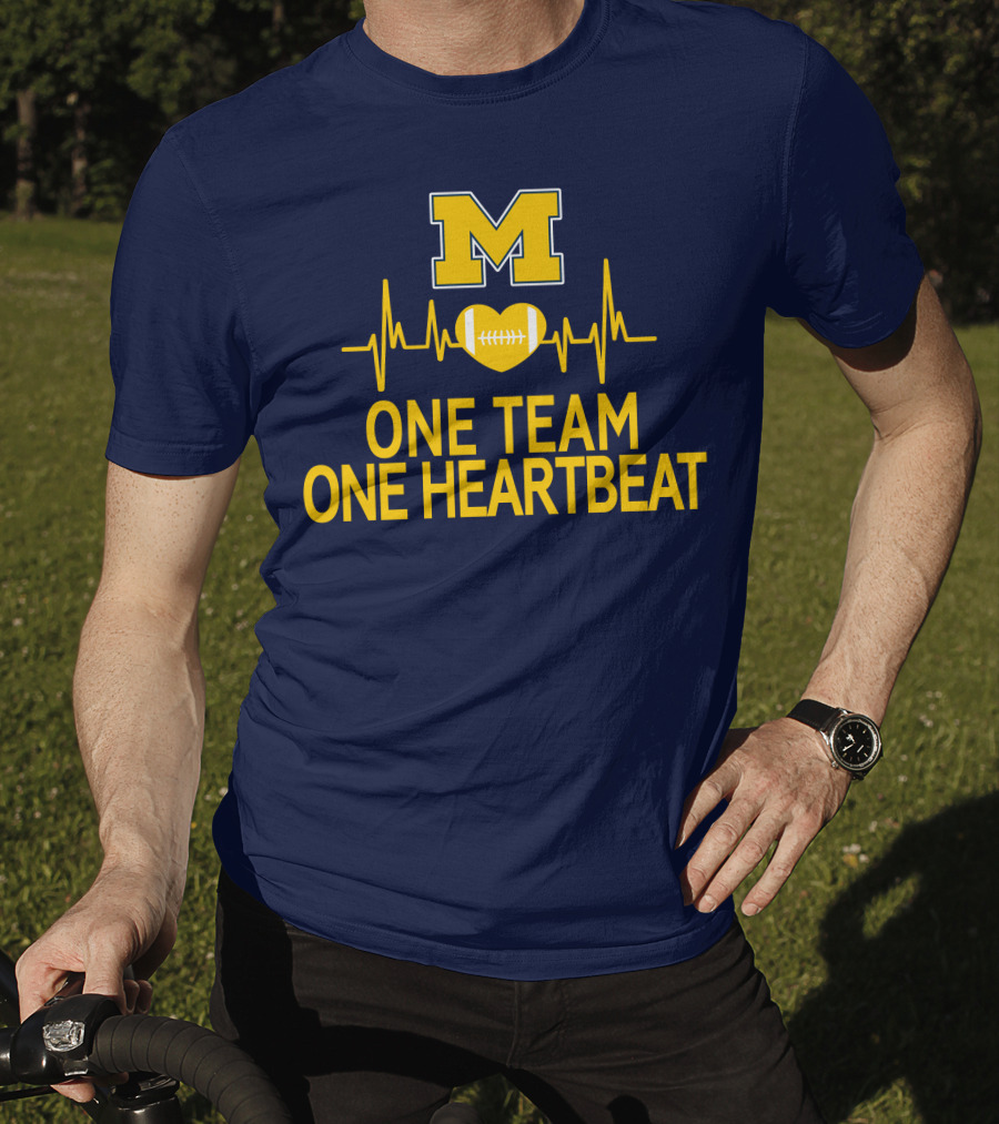 M Michigan Wolverines Football One Team One Heartbeat T-Shirt