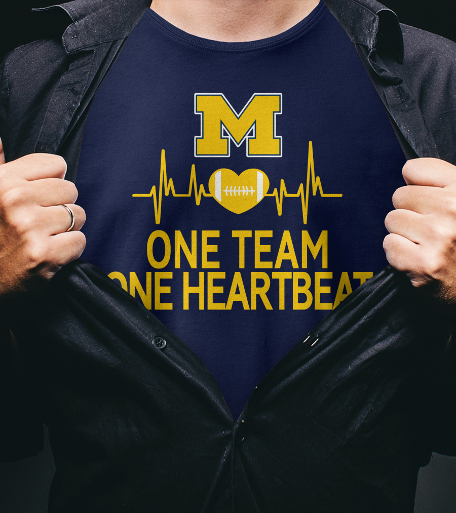 M Michigan Wolverines Football One Team One Heartbeat T-Shirt