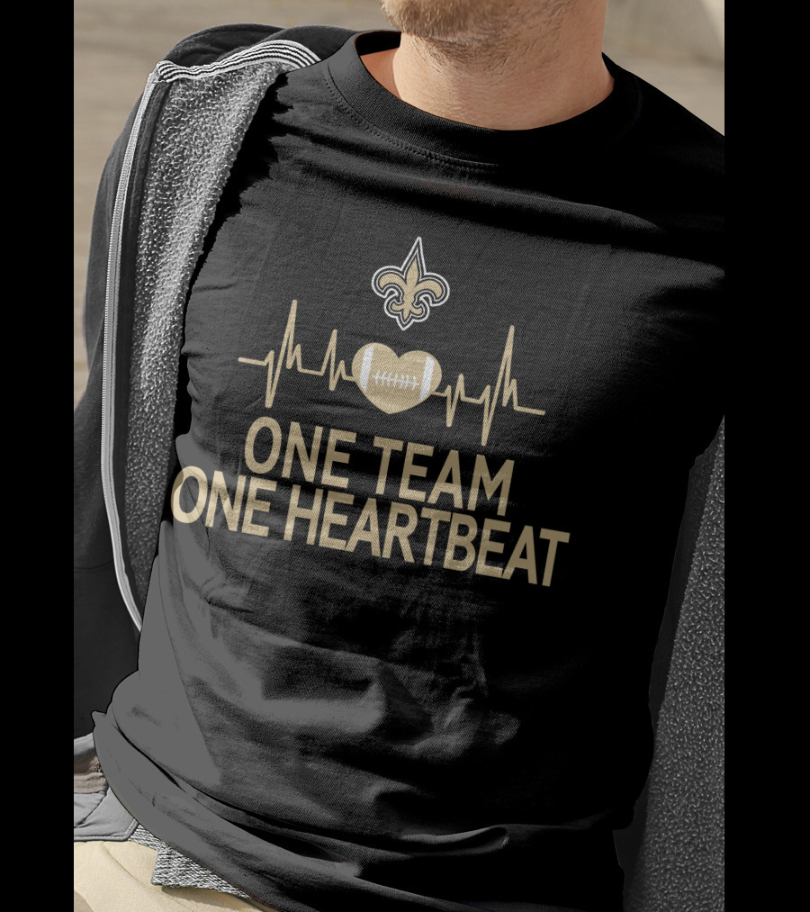 New Orleans Saints One Team One Heartbeat Fleur-de-Lis Heartbeat Football T-Shirt
