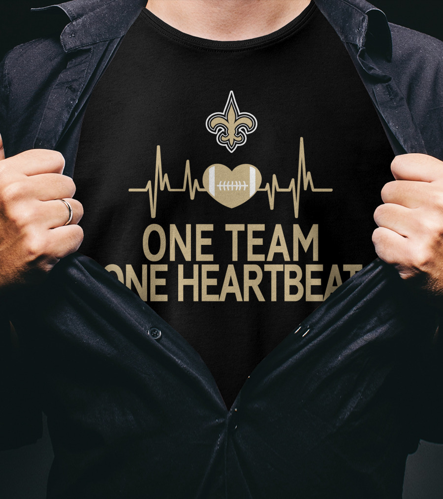 New Orleans Saints One Team One Heartbeat Fleur-de-Lis Heartbeat Football T-Shirt