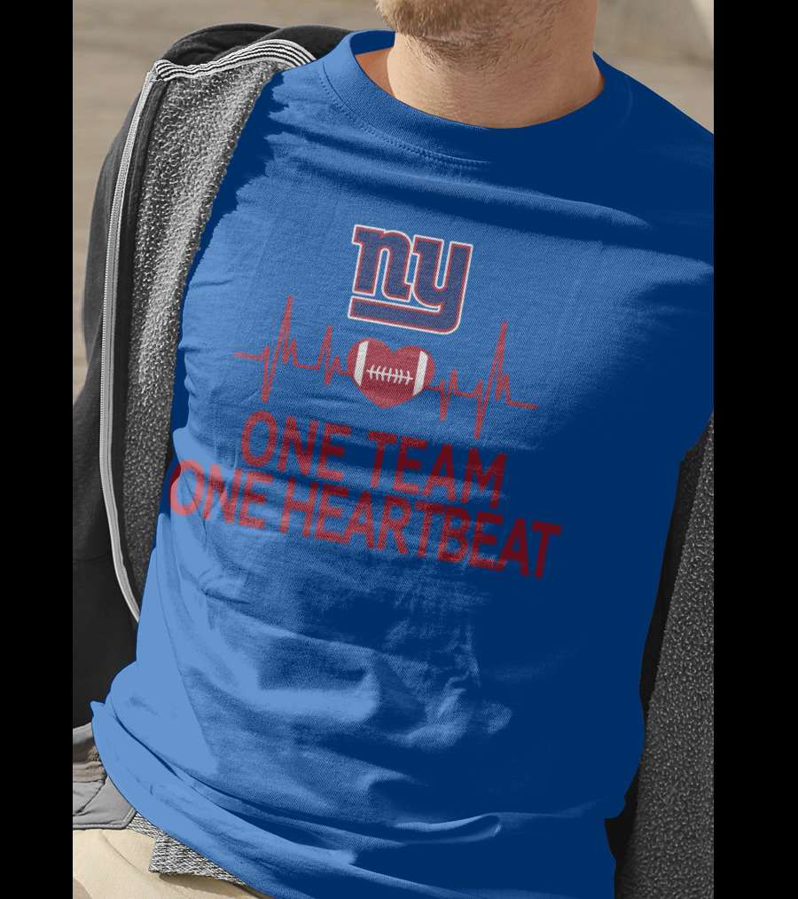 New York Giants NY One Team One Heartbeat Football Heartbeat Line T-Shirt