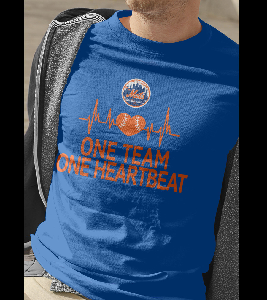 New York Mets One Team One Heartbeat Heartbeat Baseball T-Shirt