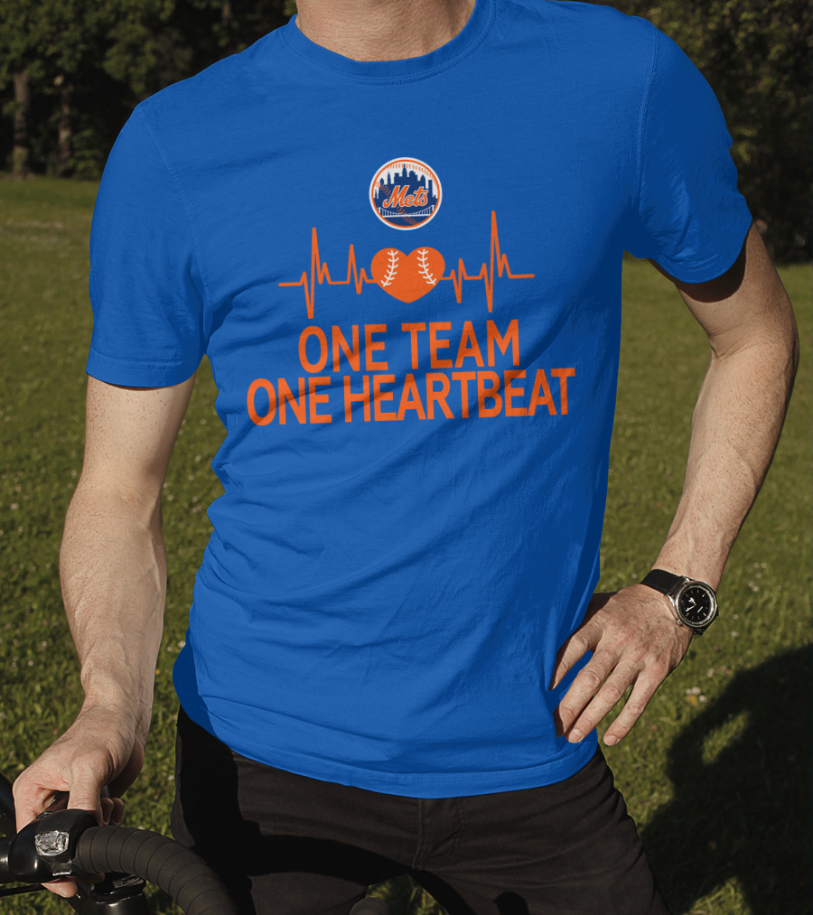 New York Mets One Team One Heartbeat Heartbeat Baseball T-Shirt