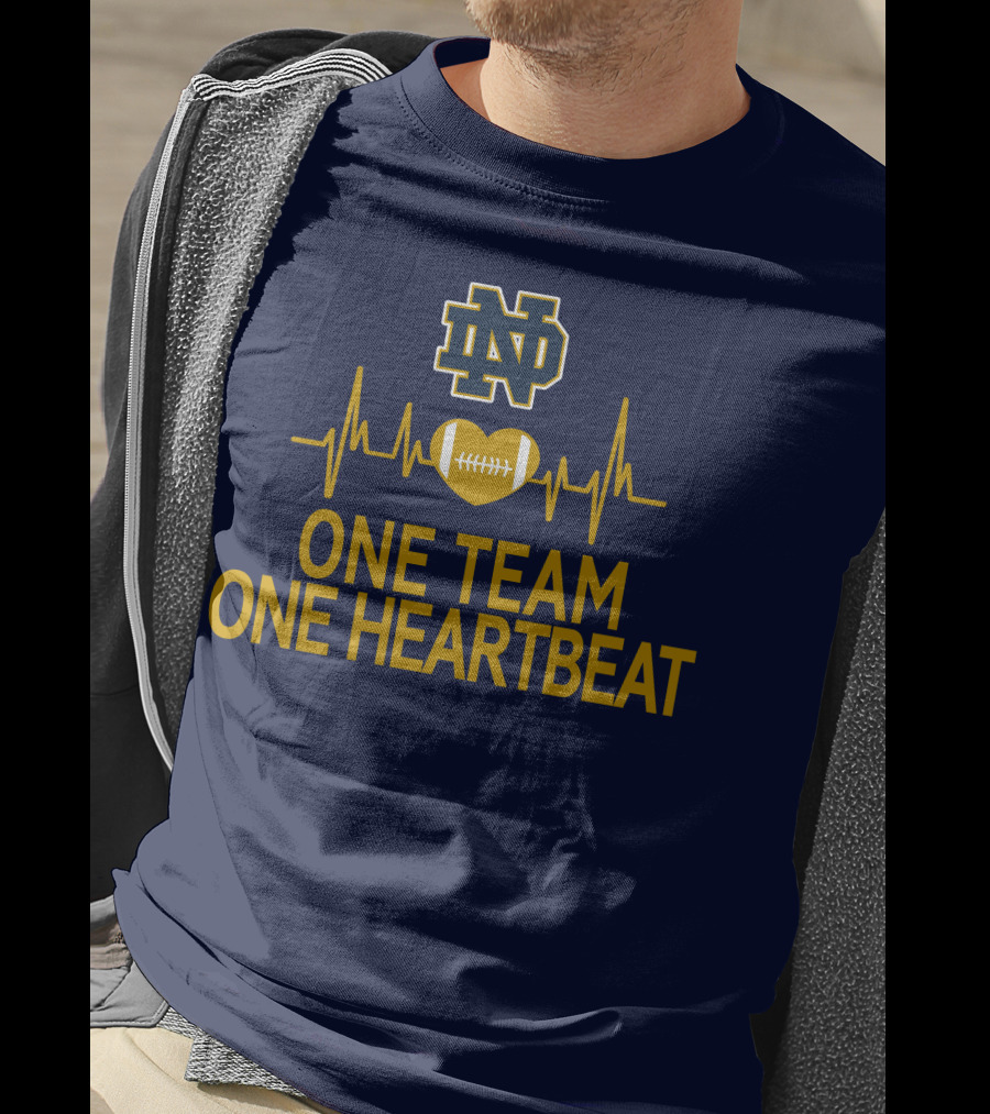 Notre Dame Fighting Irish One Team One Heartbeat Heartbeat Football T-Shirt