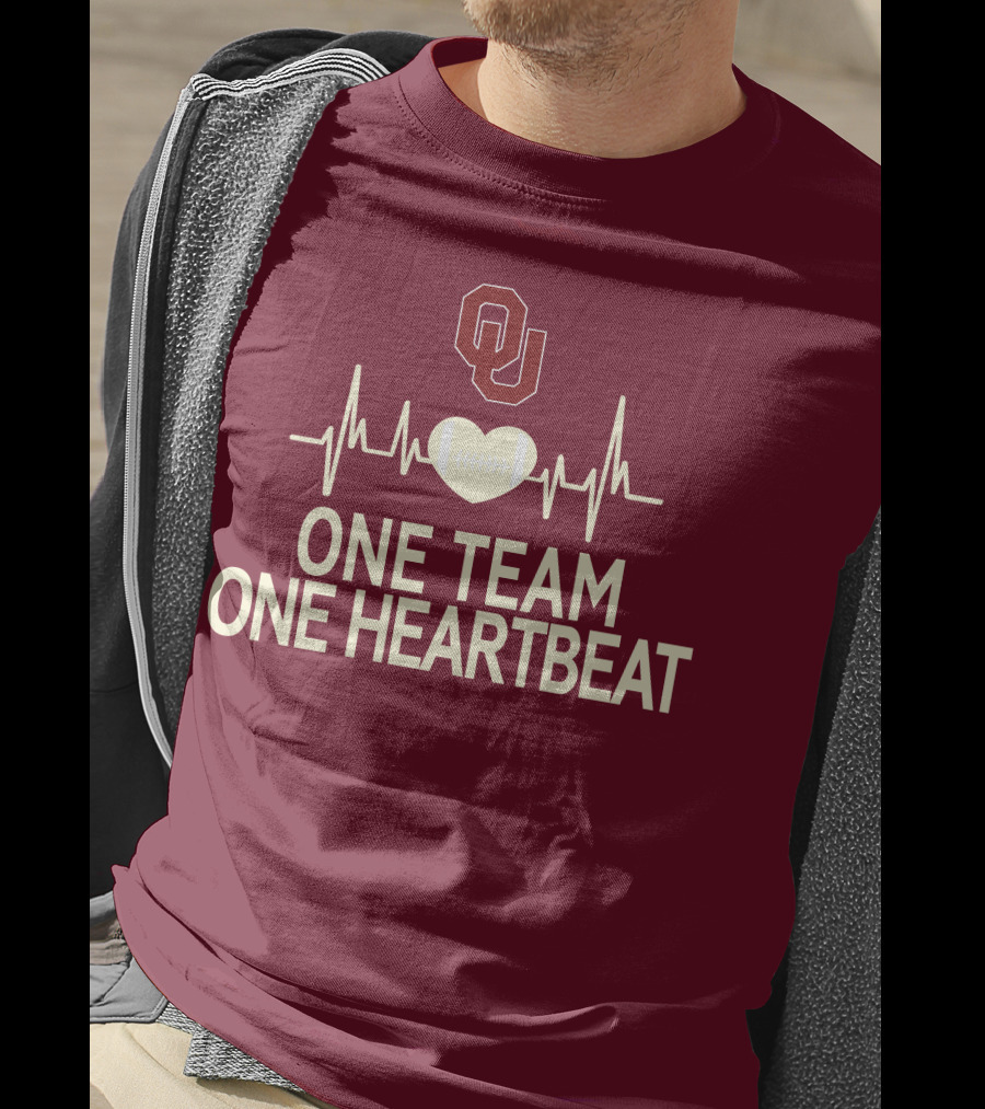 Oklahoma Sooners Football Heartbeat One Team One Heartbeat T-Shirt