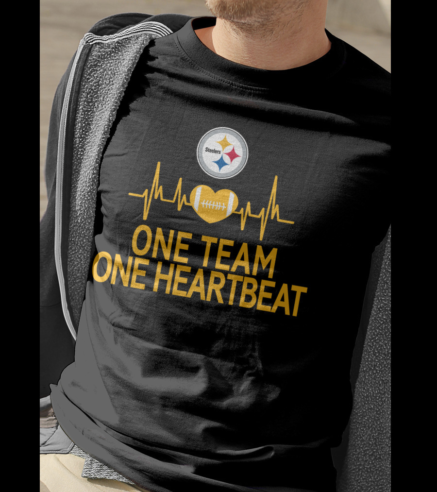 Pittsburgh Steelers Logo One Team One Heartbeat Football Heartbeat T-Shirt