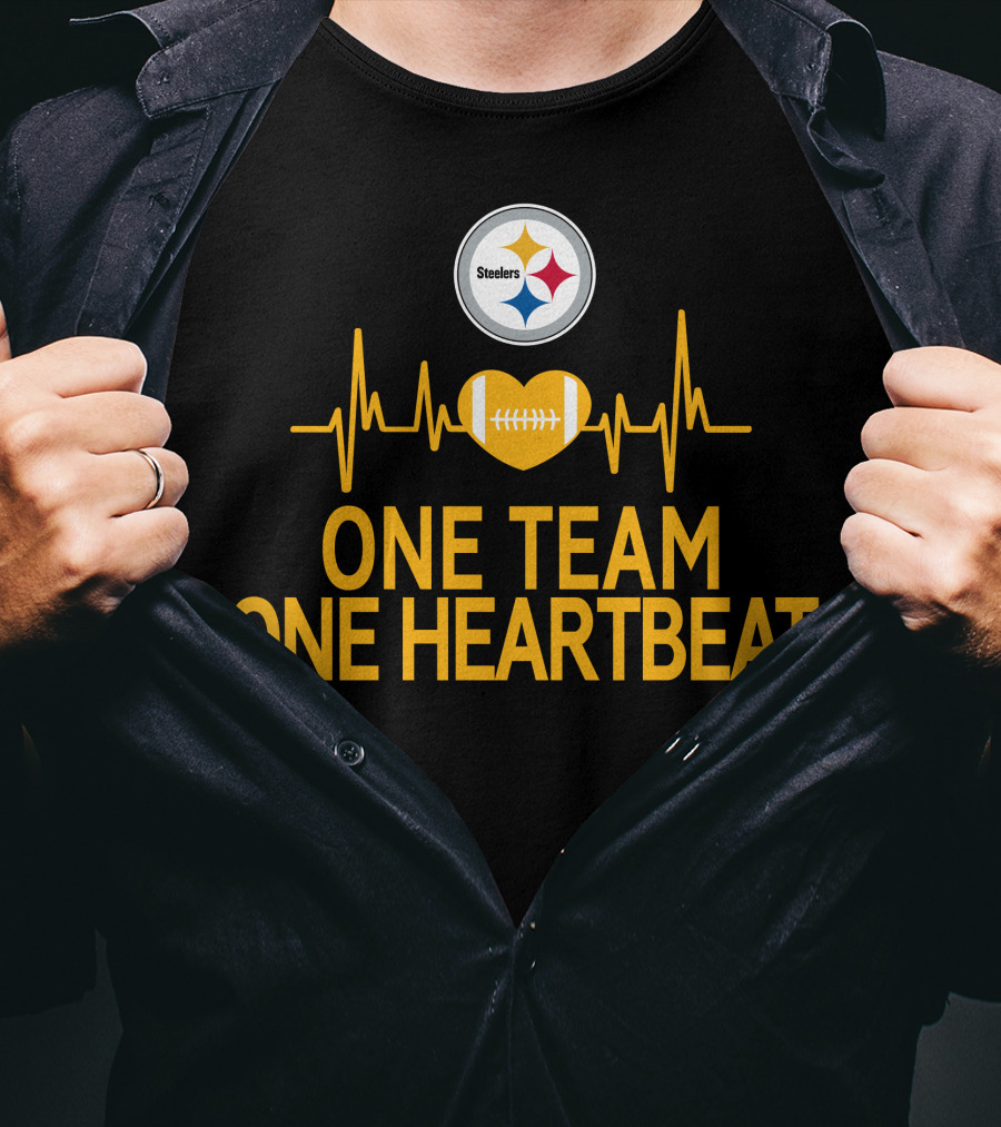 Pittsburgh Steelers Logo One Team One Heartbeat Football Heartbeat T-Shirt