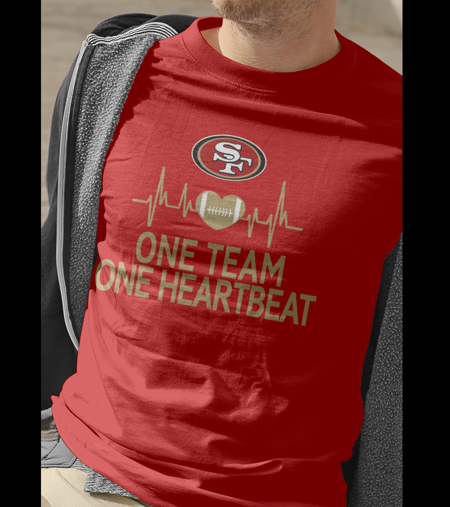 San Francisco 49ers SF Logo Heartbeat Football One Team One Heartbeat T-Shirt