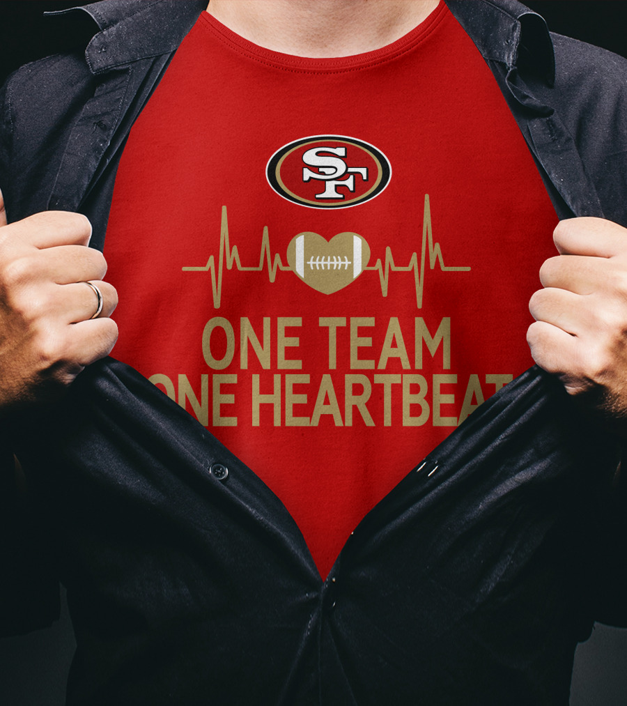 San Francisco 49ers SF Logo Heartbeat Football One Team One Heartbeat T-Shirt