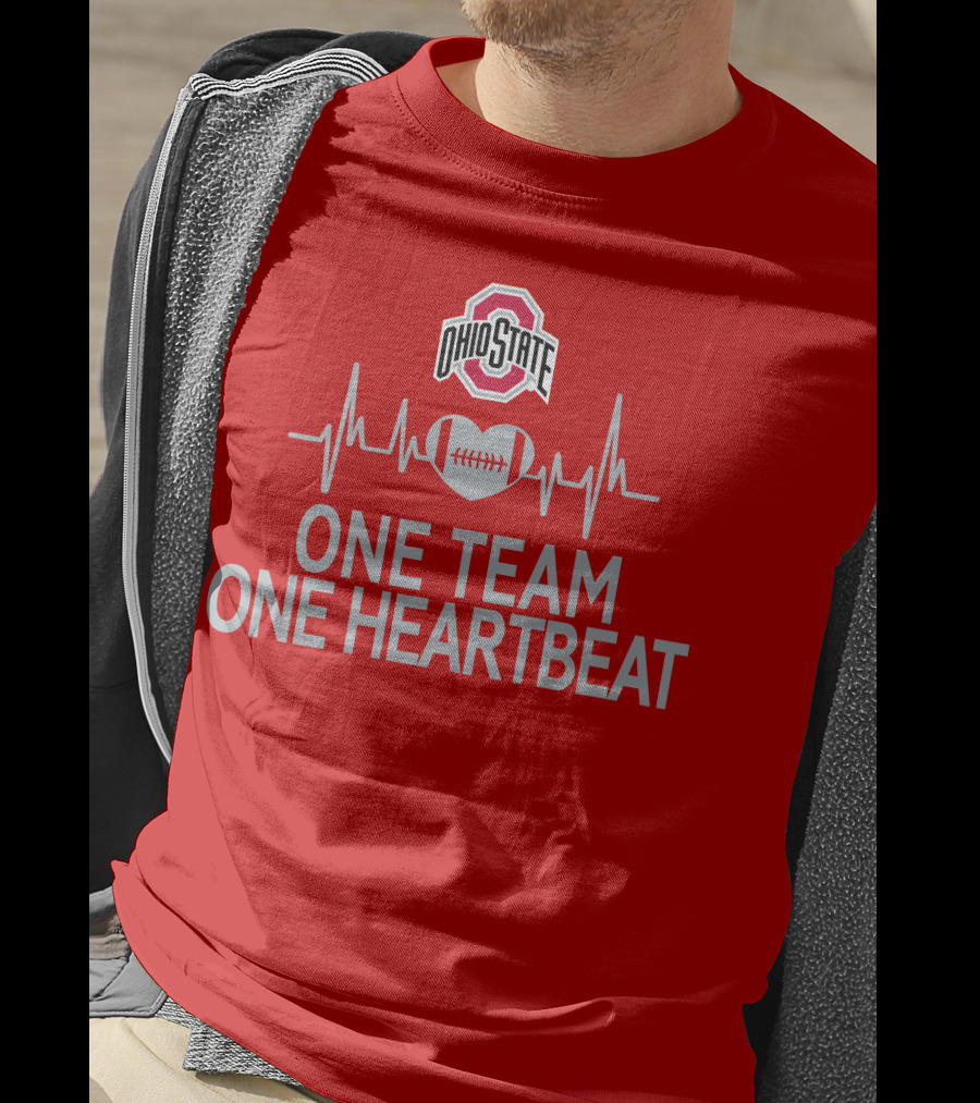 Ohio State Buckeyes Logo One Team One Heartbeat Football Heartbeat Line T-Shirt