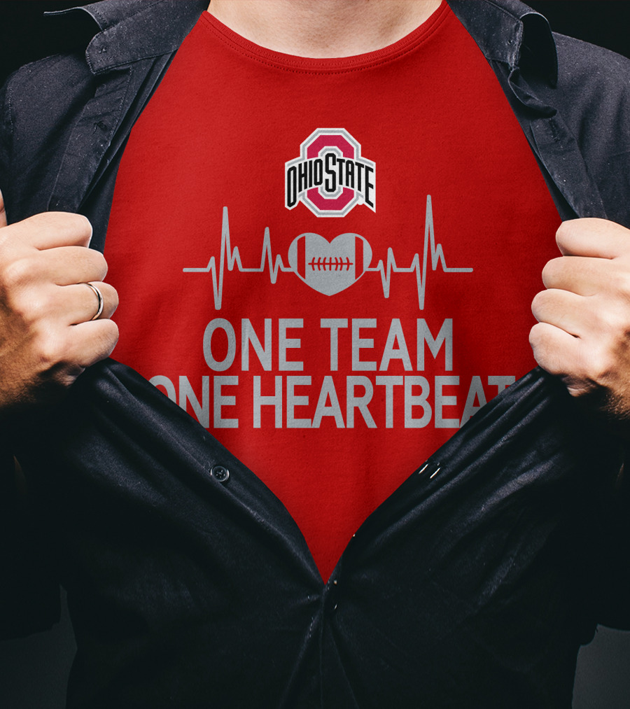 Ohio State Buckeyes Logo One Team One Heartbeat Football Heartbeat Line T-Shirt