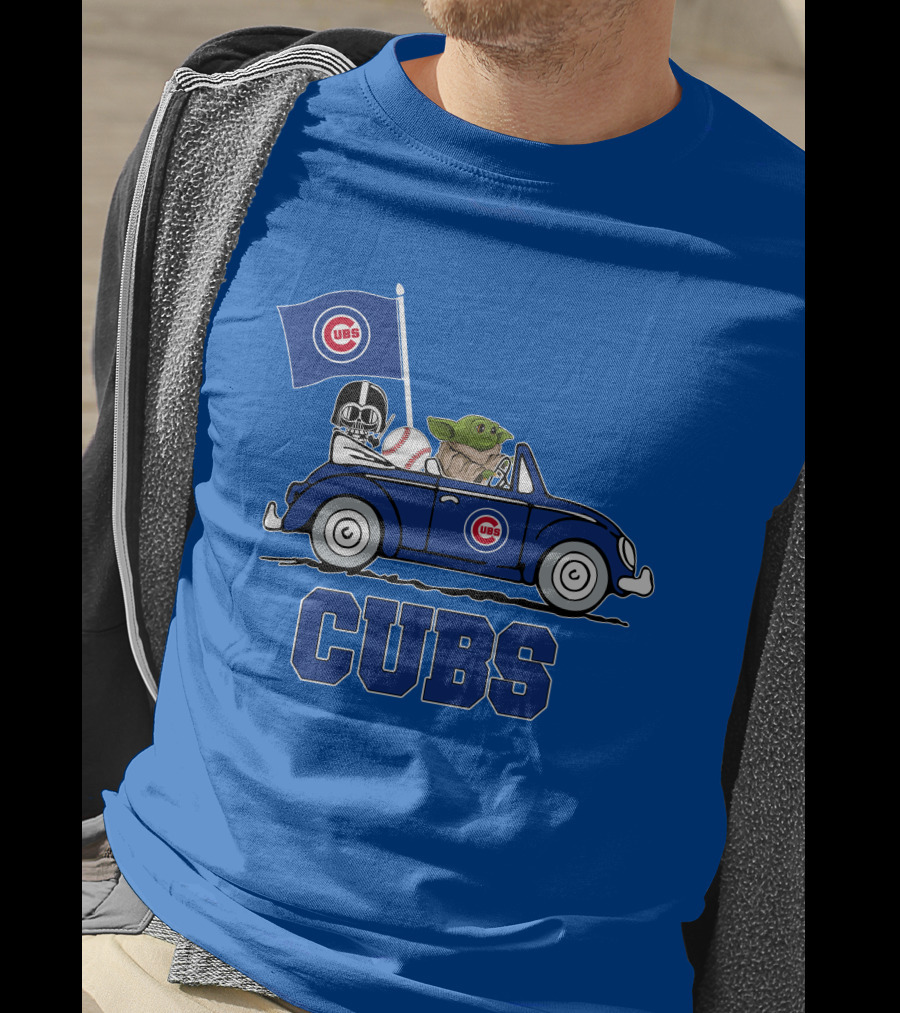 Chicago Cubs Darth Vader Baby Yoda Driving Star Wars Crossover T-Shirt