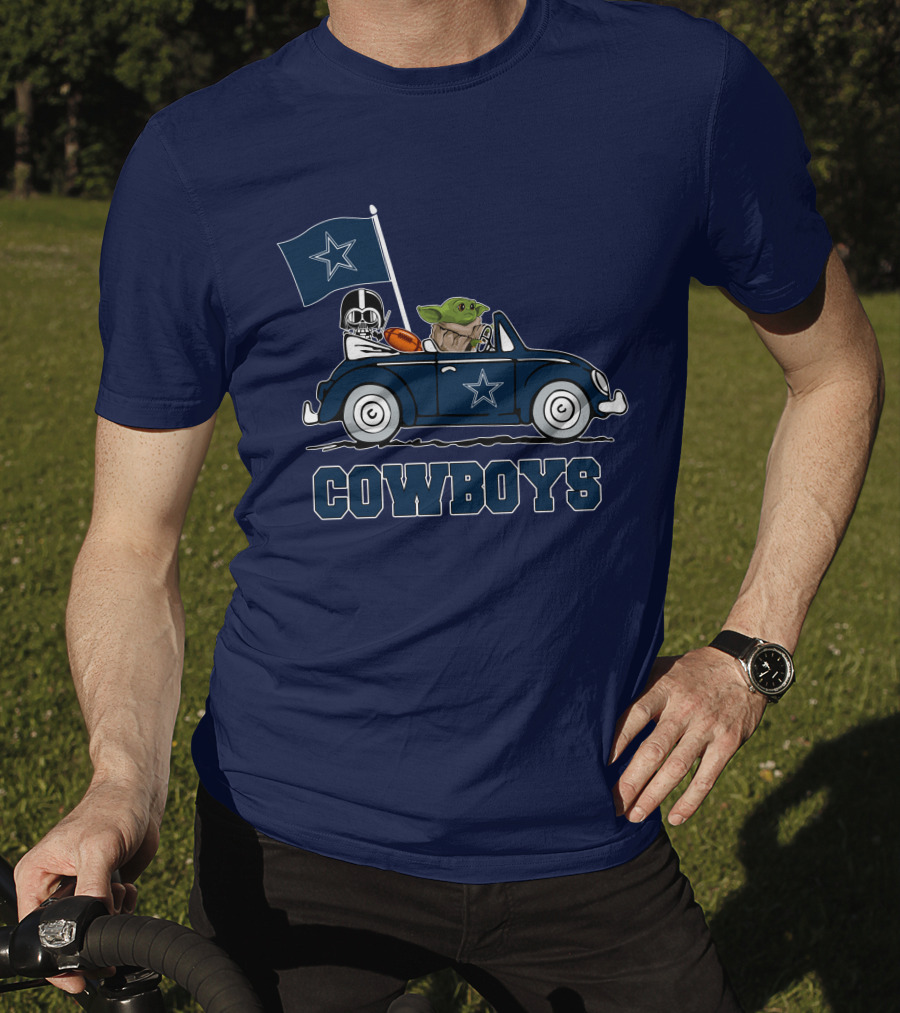 Dallas Cowboys Darth Vader Baby Yoda Driving Star Wars Cowboys Car T-Shirt