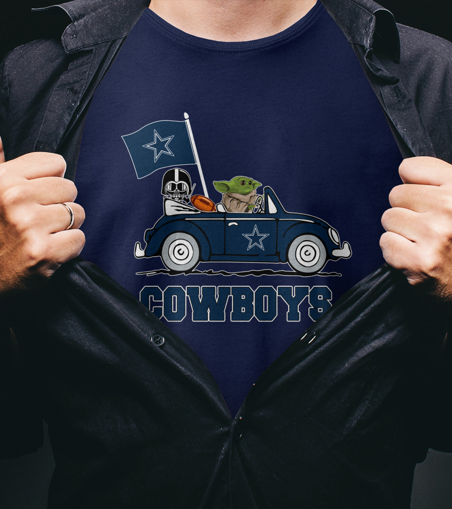 Dallas Cowboys Darth Vader Baby Yoda Driving Star Wars Cowboys Car T-Shirt