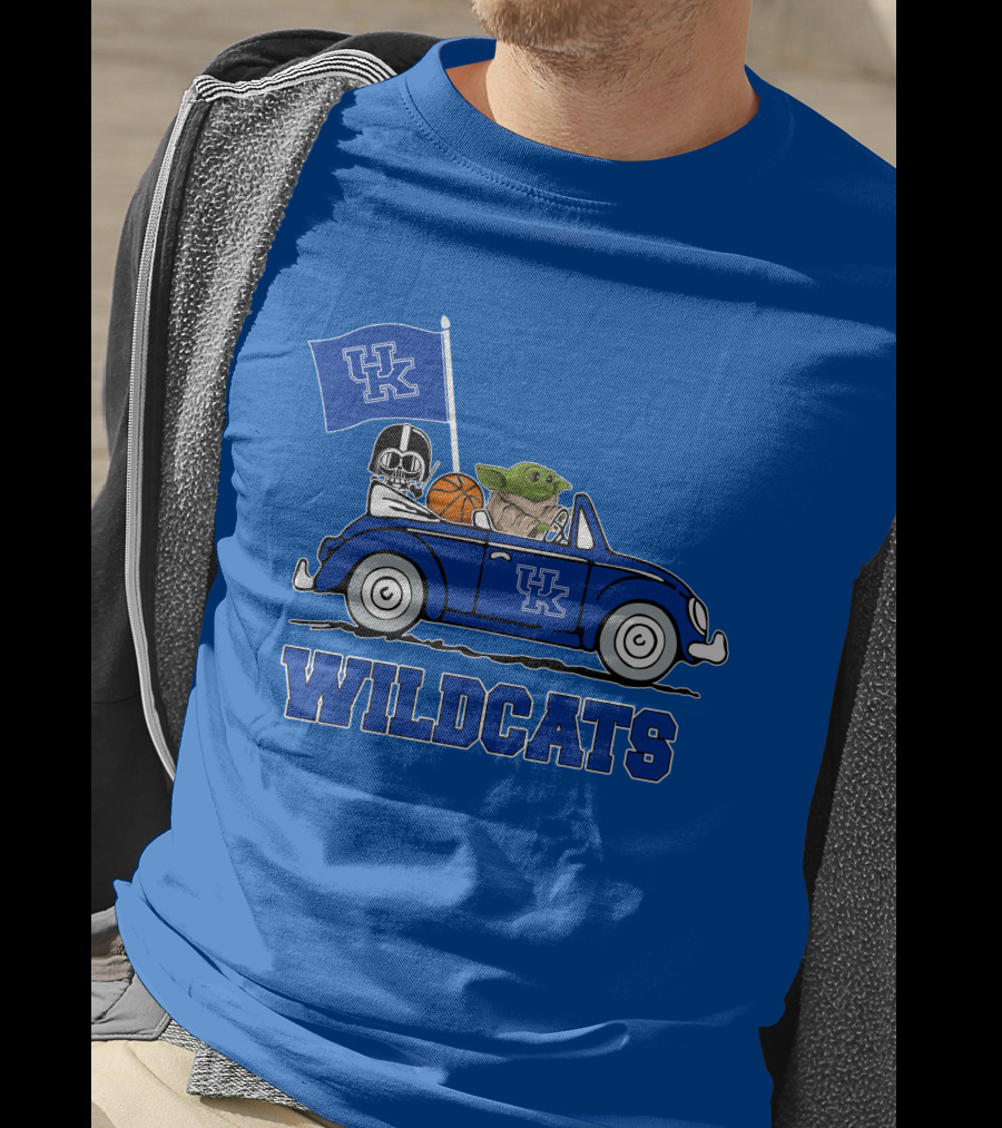 Kentucky Wildcats Darth Vader Baby Yoda Driving UK Flag Basketball Car T-Shirt