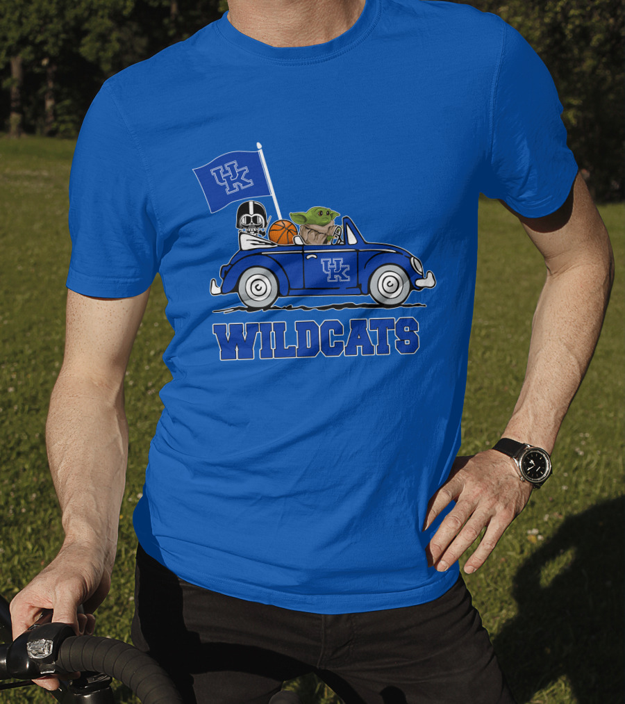 Kentucky Wildcats Darth Vader Baby Yoda Driving UK Flag Basketball Car T-Shirt