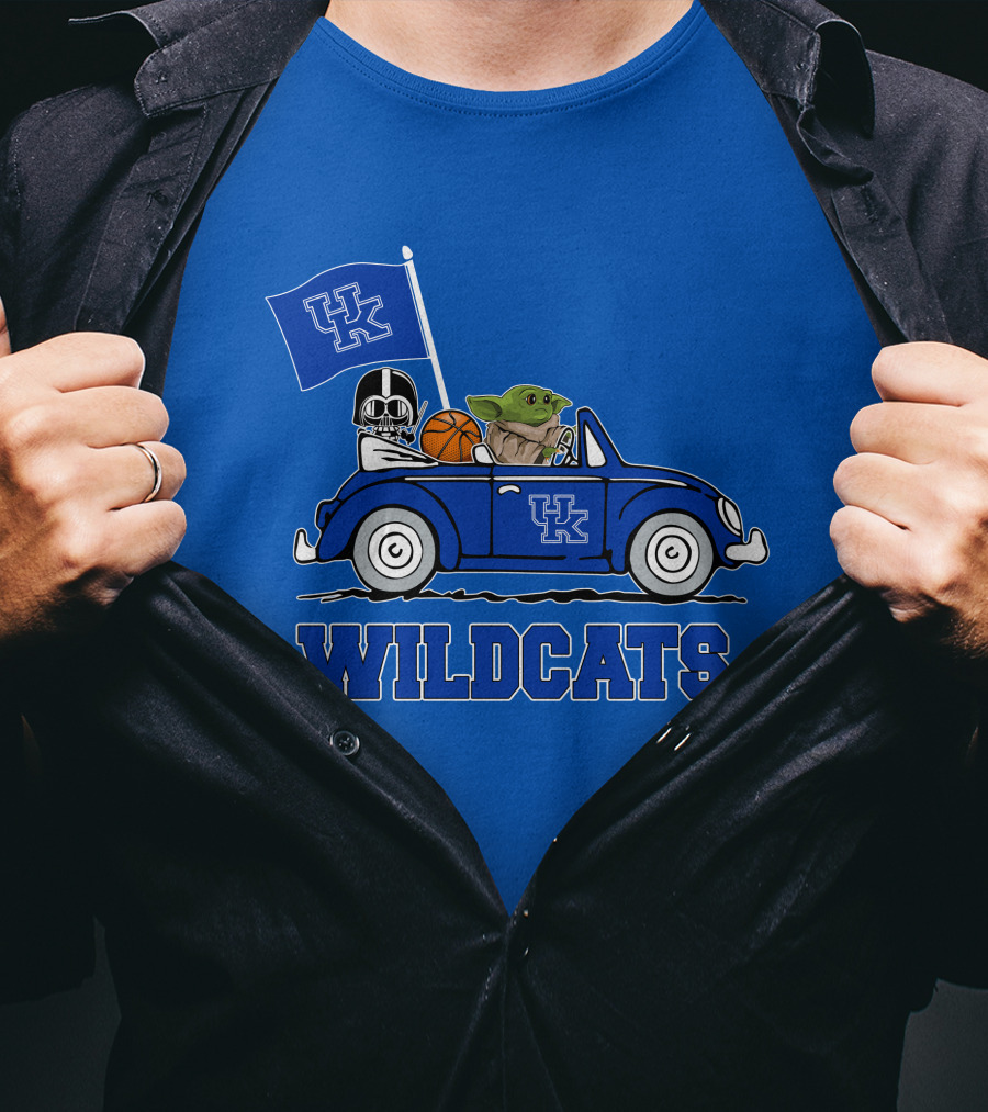 Kentucky Wildcats Darth Vader Baby Yoda Driving UK Flag Basketball Car T-Shirt