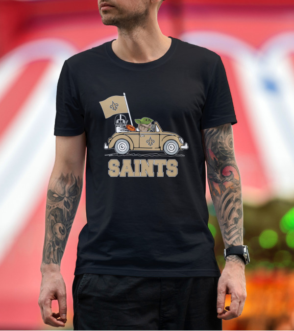 Premium T-Shirt: New Orleans Saints Darth Vader Baby Yoda Car Star Wars Driving T-Shirt New Orleans Saints Darth Vader Baby Yoda Car Star Wars Driving T-Shirt