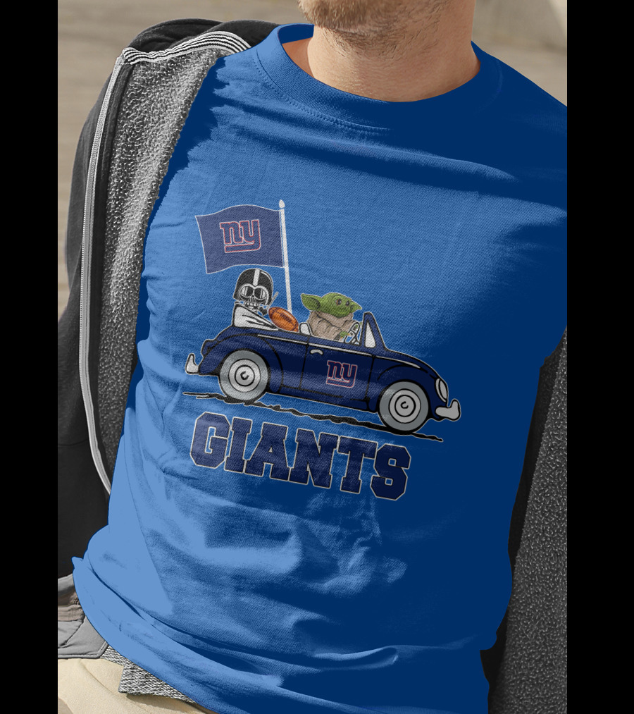 New York Giants Darth Vader Baby Yoda NY Giants Flag Car Star Wars T-Shirt