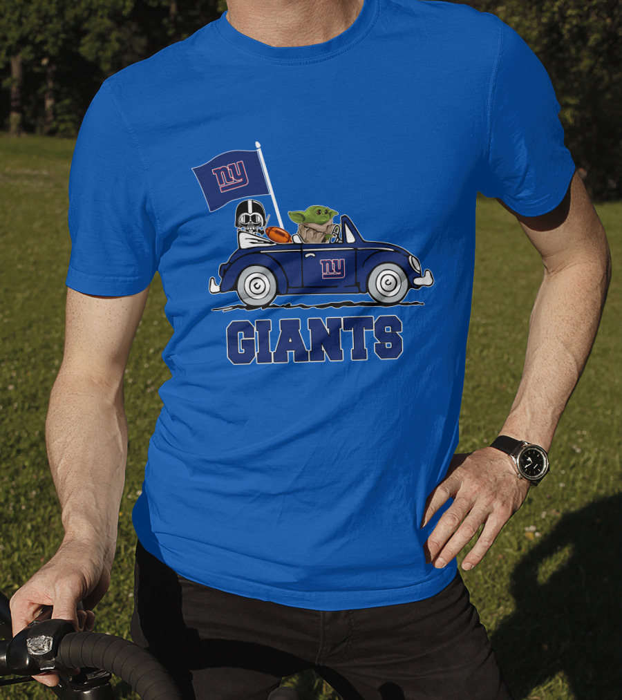 New York Giants Darth Vader Baby Yoda NY Giants Flag Car Star Wars T-Shirt