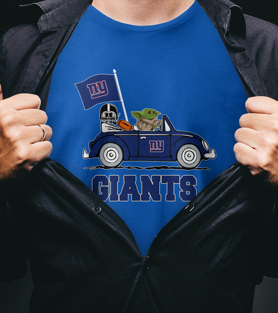 New York Giants Darth Vader Baby Yoda NY Giants Flag Car Star Wars T-Shirt