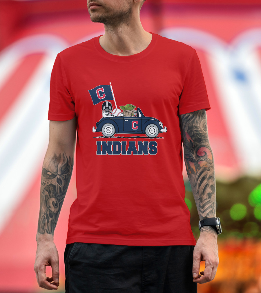 Cleveland Indians Baby Yoda Darth Vader Car Star Wars T-Shirt