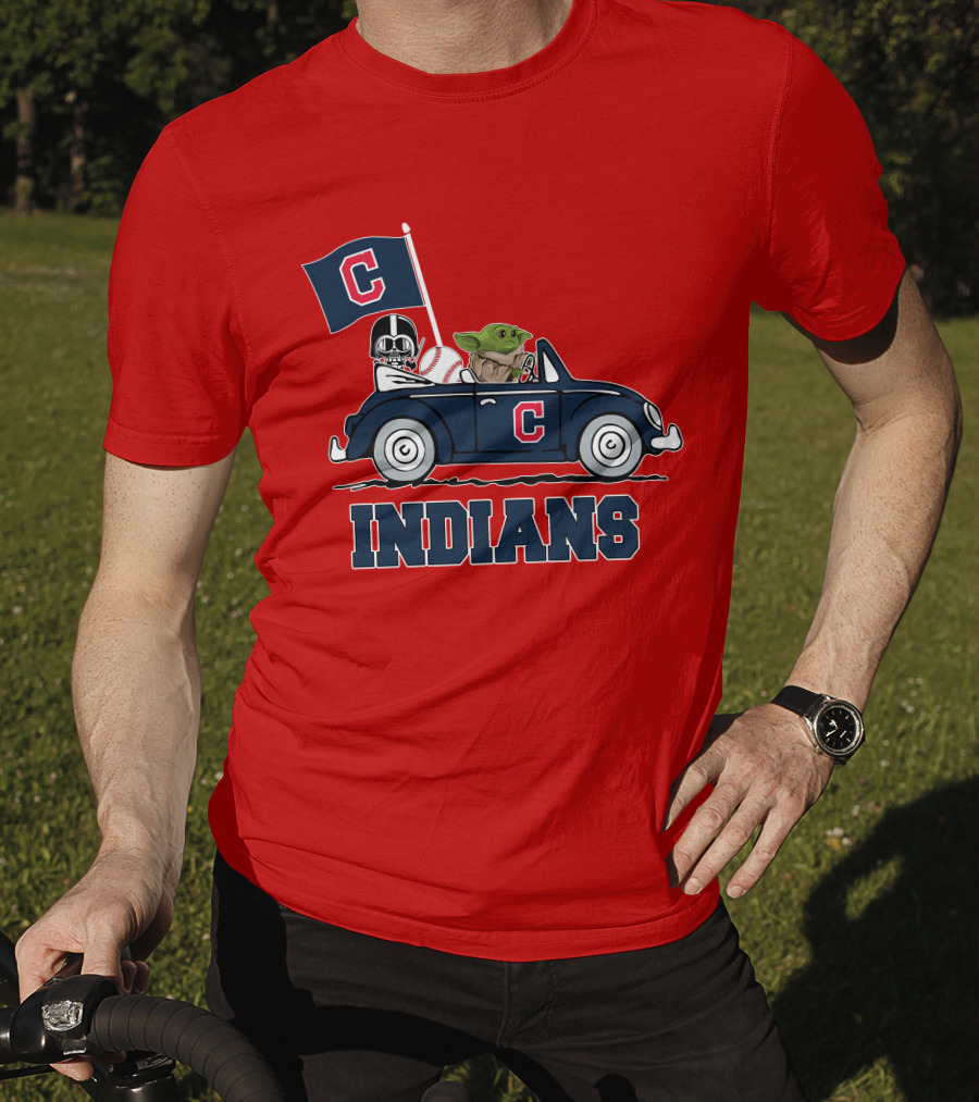 Cleveland Indians Baby Yoda Darth Vader Car Star Wars T-Shirt