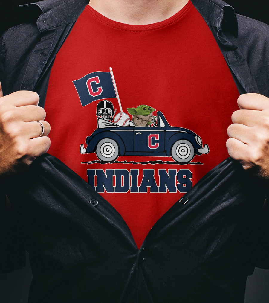 Cleveland Indians Baby Yoda Darth Vader Car Star Wars T-Shirt