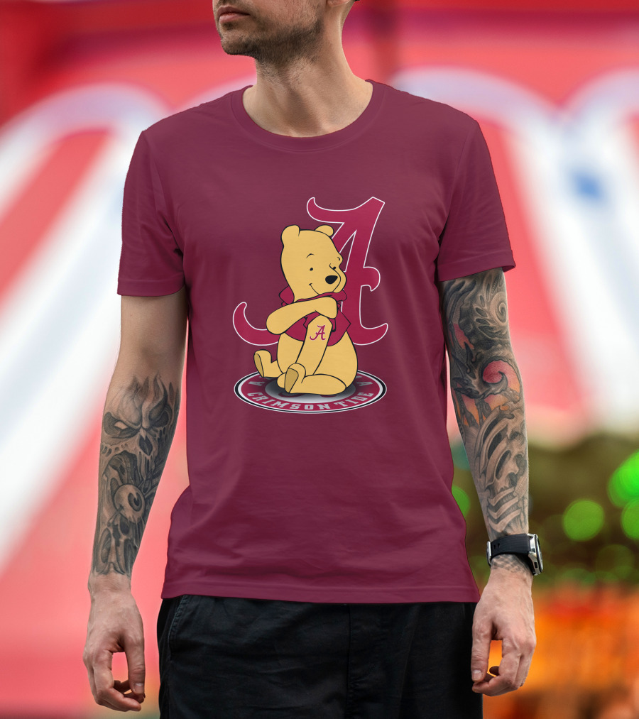 Alabama Crimson Tide Pooh Bear Sitting with Crimson T-Shirt