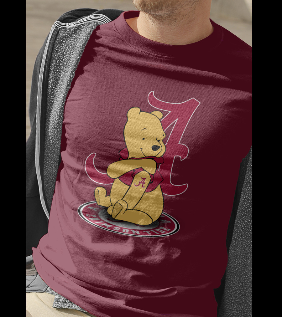 Alabama Crimson Tide Pooh Bear Sitting With Crimson T-Shirt