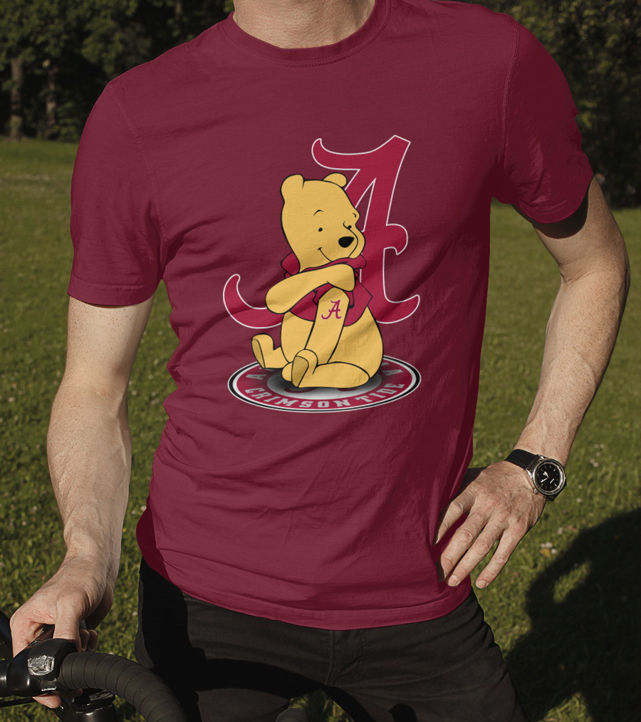Alabama Crimson Tide Pooh Bear Sitting With Crimson T-Shirt