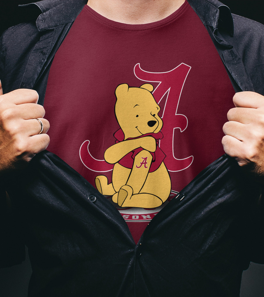 Alabama Crimson Tide Pooh Bear Sitting With Crimson T-Shirt