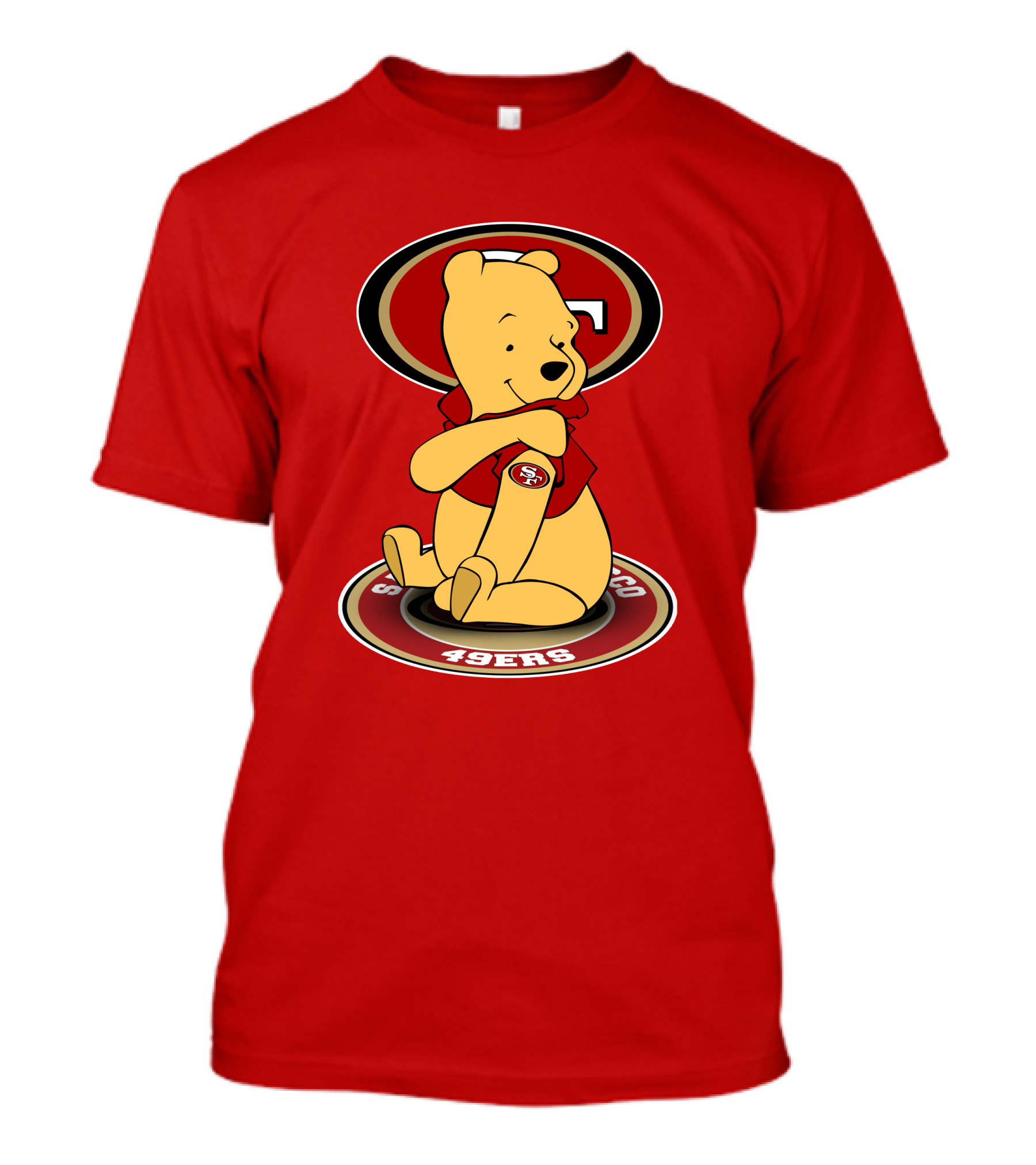 San Francisco 49ers Winnie The Pooh Logo Sitting With SF Patch T-Shirt