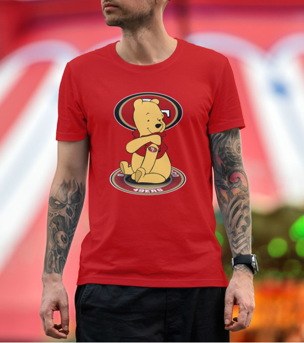 Premium T-Shirt: San Francisco 49ers Winnie the Pooh Logo Sitting with SF Patch T-Shirt San Francisco 49ers Winnie the Pooh Logo Sitting with SF Patch T-Shirt